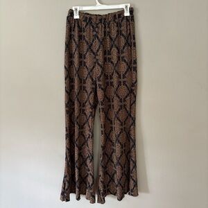 Zara Ikat Patterned Flare Pants Brown and Blue Sz Med